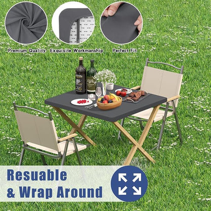 Moosfor Spandex Square Table Cloth, Elastic Fitted Tablecloths for Picnic, Stretch Washable Patio Table Cover for Outdoor, Camping, Banquet and Parties (Dark Grey, 34"x34")