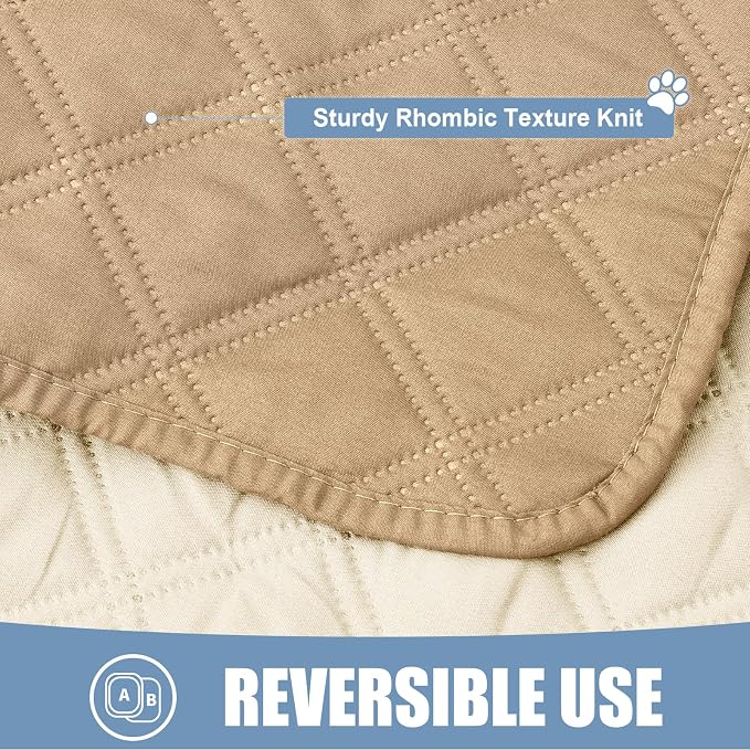 Smiry Waterproof Reversible Pet Couch Covers for Dogs | Pet Friendly, Soft Fabric, Washable Sofa Furniture Protector for Dogs Cat Kids, Checkered (30"x53", Camel/Beige)