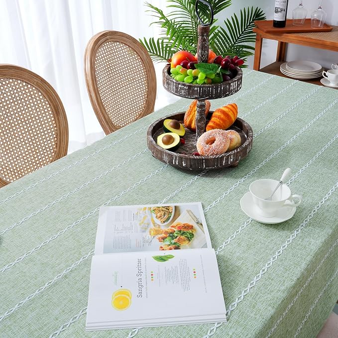 Chassic Square Tablecloth 60 x 60 Inch, Farmhouse Boho Linen Table Cloths, Wrinkle Free & Washable Tablecloths for Dining Tables, Spring Kitchen Decor - Sage Green