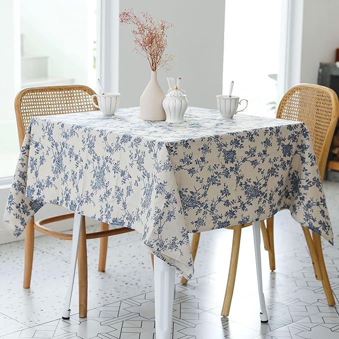 YiHomer Pastoral Square Tablecloth - 60 x 60 Inch Table Cloth - Washable Table Cover with Dust-Proof Wrinkle Resistant for Restaurant, Picnic, Indoor and Outdoor Dining, Floral (Dark Blue)