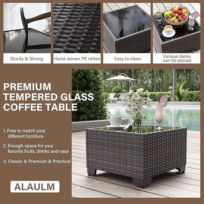 ALAULM 10 Pieces Patio Furniture Set with 2 Swivel Chairs Patio Furniture Outdoor Sectional Sofas with 55000 Gas Fire Pit Patio Conversation Set w/7 Cushions-Sand