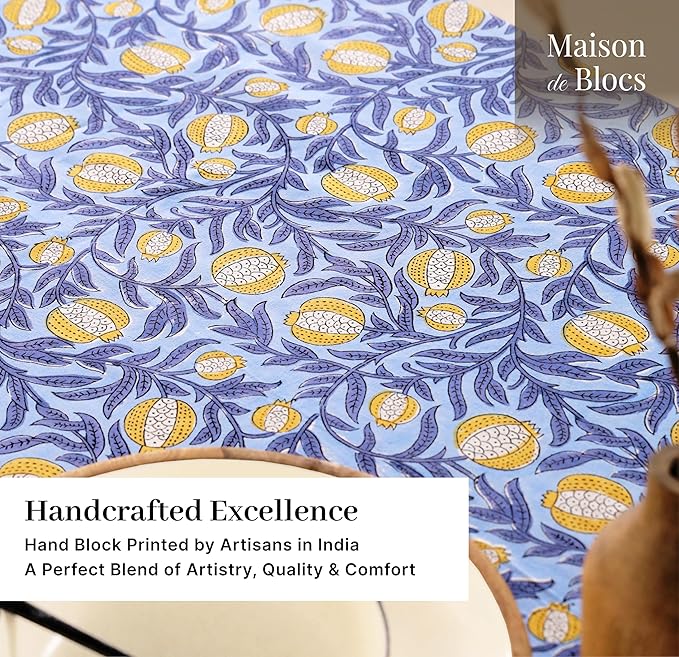 100% Cotton Hand Block Printed, Tablecloth for Kitchen, Dining, Table Cover for Parties, Chritmas, Weddings, Barbecues and Summer picnics Table Cloth
