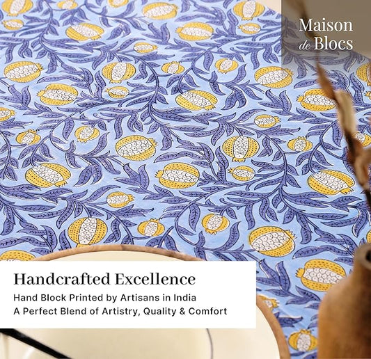100% Cotton Hand Block Printed, Tablecloth for Kitchen, Dining, Table Cover for Parties, Chritmas, Weddings, Barbecues and Summer picnics Table Cloth