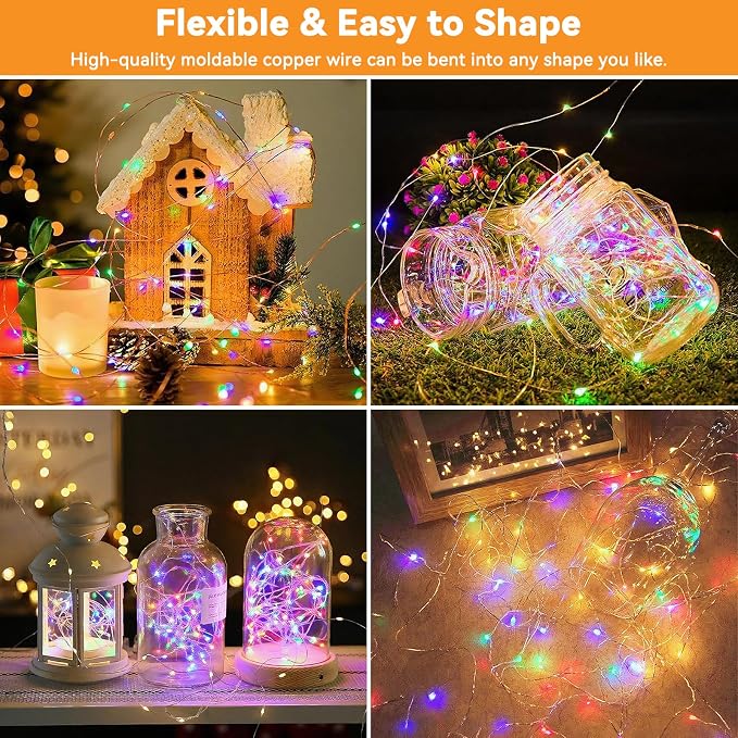 Solar String Lights Outdoor Waterproof 33ft 100LED 8 Modes Twinkle Lights Solar Fairy Lights for Patio, Garden Yard Party Wedding Tree Christmas Halloween Decoration, Multicolor