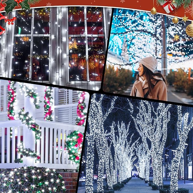 Solar String Lights for Outside, 2-Pack Total 92FT 240 LED Solar Powered Fairy Lights IP65 Waterproof, Outdoor String Light for Patio, Yard, Tree, Balcony, Garden Decorations, Cool White