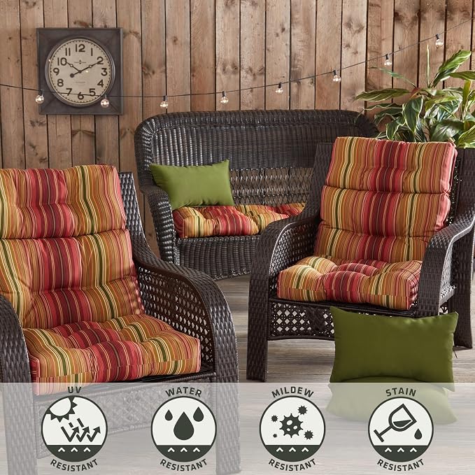 Greendale Home Fashions Outdoor 44x22-inch High Back Chair Cushions (Set of 2), Cinnamon Stripe