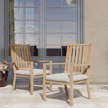 FansaFurn Patio Dining Chairs Set of 2, Aluminum Outdoor Patio Chairs with Waterproof Cushions, Metal Outdoor Patio Furniture Set for Porch, Balcony, Deck, Backyard, Light Wood Color