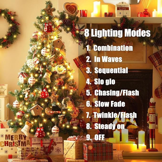 Battery Operated String Lights - 4 Pack Total 66ft 200 LEDs Warm White Christnas Lights with Timer, 8 Modes Waterproof Twinkle Lights for Indoor Outdoor Xmas Tree Wreath Party Holiday Decorations