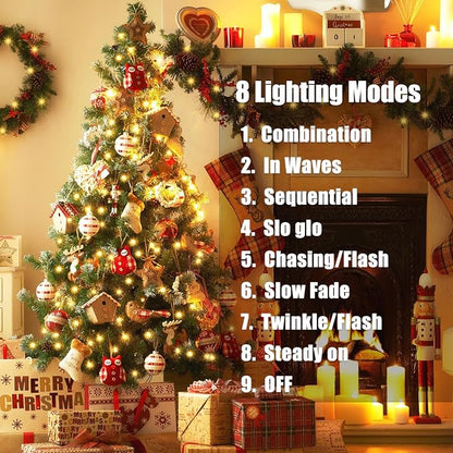 Battery Operated String Lights - 4 Pack Total 66ft 200 LEDs Warm White Christnas Lights with Timer, 8 Modes Waterproof Twinkle Lights for Indoor Outdoor Xmas Tree Wreath Party Holiday Decorations