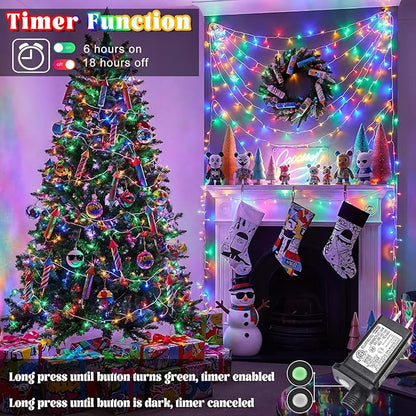 100FT 300 LED Outdoor String Lights, Connectable Christmas Lights Indoor Waterproof with 8 Modes, Plug in Twinkle Fairy Lights Clear Wire for Easter Bedroom Home Wedding Patio Decorations, Multicolor
