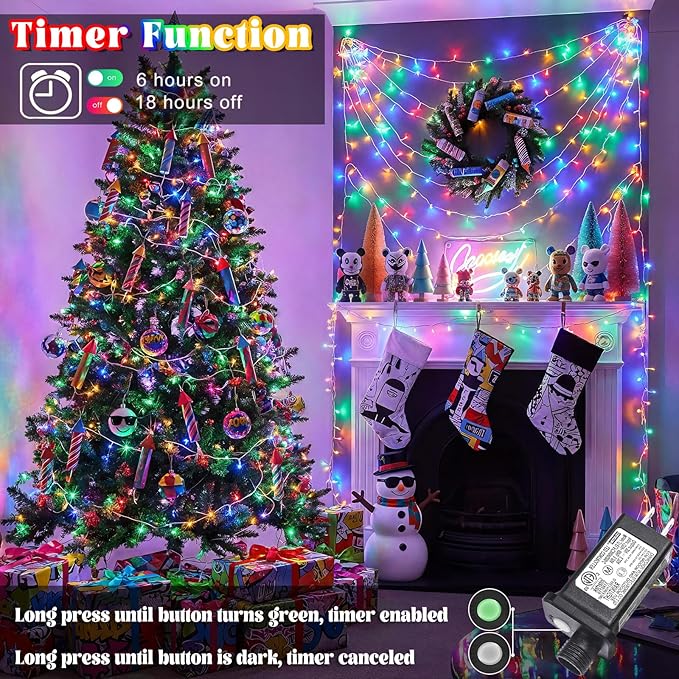 132FT 400 LED Outdoor String Lights, Connectable Christmas Lights Indoor Waterproof with 8 Modes, Plug in Twinkle Fairy Lights Clear Wire for Easter Bedroom Home Wedding Yard Decorations, Multicolor