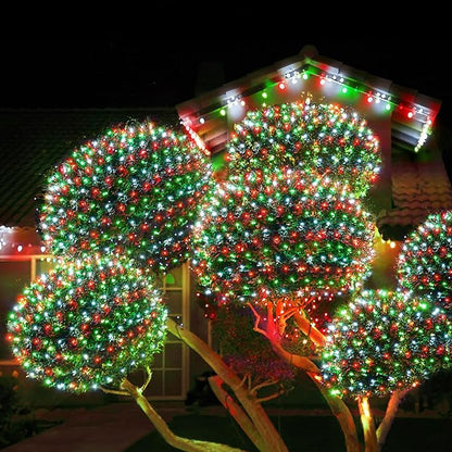WBao Christmas Lights Outdoor 200LED 8.4ft x 5.2ft Christmas Net Lights with 8 Modes, Timer, End to End Connectable, Waterproof for Lawn, Bushes, Trees Outdoor Xmas Decorations, Red Green White