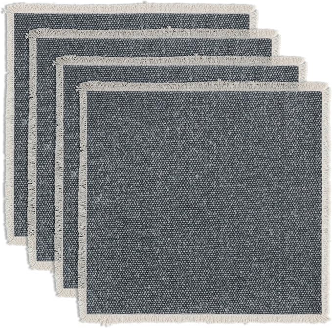 Hausattire Cotton Frayed Placemats Set of 4 Dining Table 14x14 Inch | Rustic Boho Washable Easter Placemat for Outdoor Parties BBQ's Wedding, Holiday, Special Occasions, Nubby Cotton - Washed Black