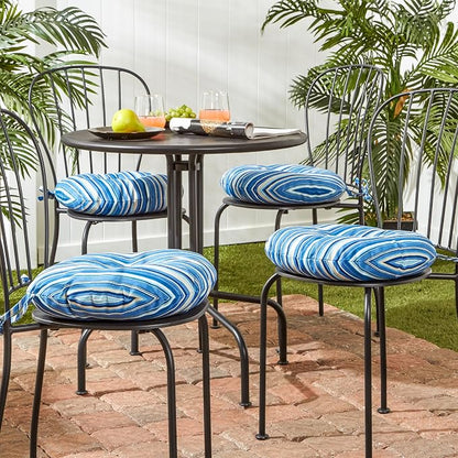 Greendale Home Fashions Steel Blue Stripe Outdoor 15-inch Bistro Seat Cushion, Set of 4