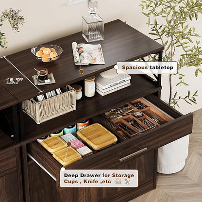Vongrasig Coffee Bar Cabinet, Farmhouse Kitchen Storage Cabinet with Adjustable Shelf, 31“ Modern Sideboard Buffet Table for Kitchen, Dining Room, Rustic Brown