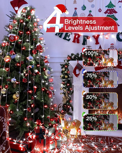 196FT 600 LED Christmas Lights Outdoor Waterproof, Timer & Memory Function, 8 Modes Red White String Lights Plug in Twinkle Lights for Xmas Tree Holiday Garden Indoor Party Decor