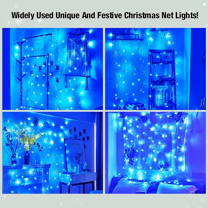 Led Blue Christmas Net Lights Outdoor Christmas Bushes Lights 120Led 6ftx5ft, Connectable Outdoor Indoor Mesh Net Lighting for Xmas Holiday, Garden, Lawn, Shrubs, Trees, Bushes Decorations