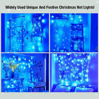 Led Blue Christmas Net Lights Outdoor Christmas Bushes Lights 120Led 6ftx5ft, Connectable Outdoor Indoor Mesh Net Lighting for Xmas Holiday, Garden, Lawn, Shrubs, Trees, Bushes Decorations