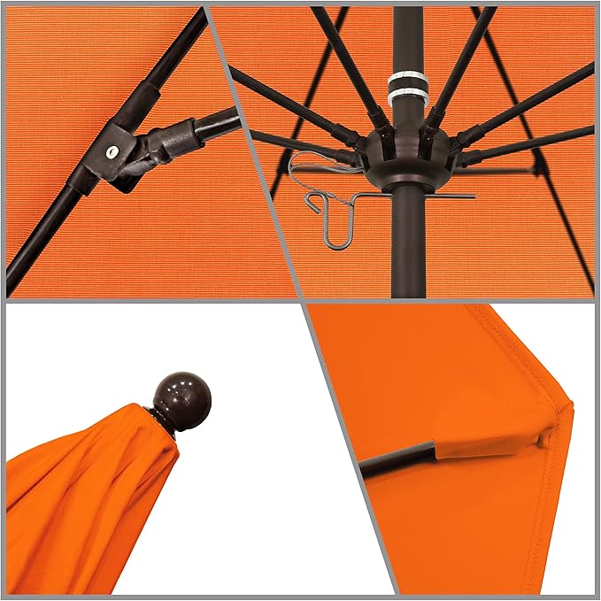 California Umbrella 9' Rd. Venture Series Contract Grade Patio Umbrella, Push Open Pin Stop, Bronze Finish, Sunbrella Tangerine