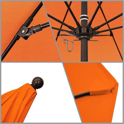 California Umbrella 9' Rd. Venture Series Contract Grade Patio Umbrella, Push Open Pin Stop, Bronze Finish, Sunbrella Tangerine