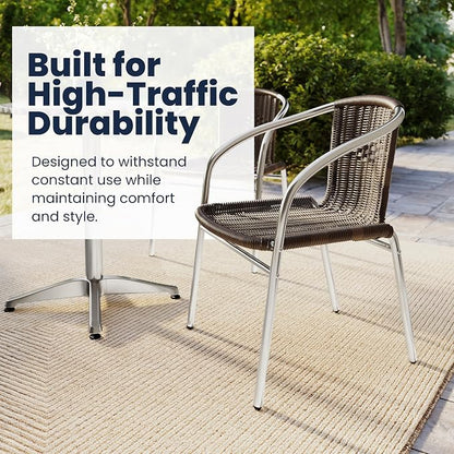 Flash Furniture Lila 31.5'' Round Aluminum Indoor-Outdoor Table Set with 2 Dark Brown Rattan Chairs | Aluminum Tabletop, Indoor/Outdoor