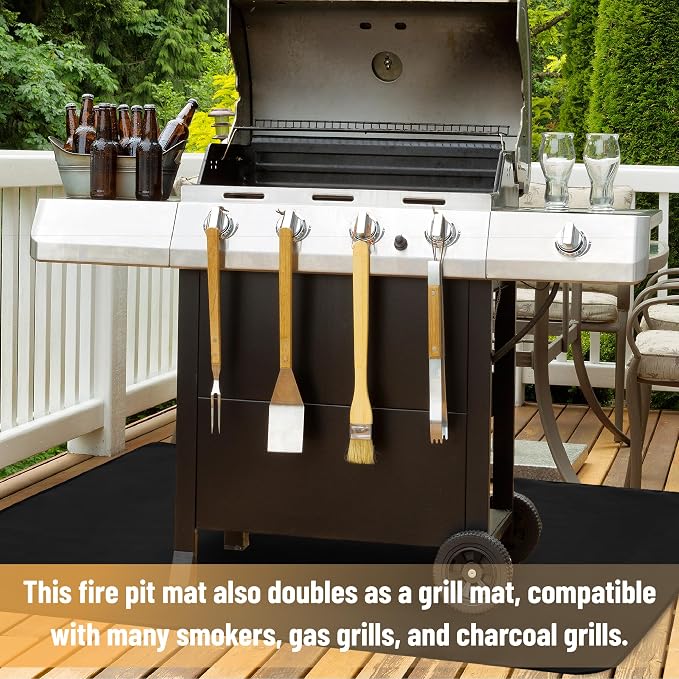 UNCO- Large Under Grill Mats for Outdoor Grill, 76" x 48", Black Double-Sided, Fireproof, Reusable, Portable, 3 Layers, Waterproof & Easy to Clean, Grill Matt for Outdoor Grill Deck Protector