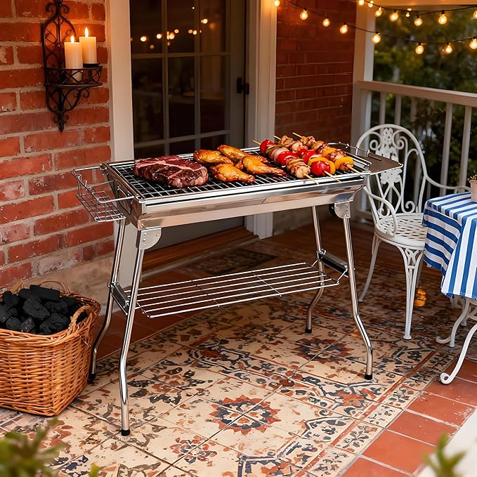 Folding Charcoal BBQ Grill, Portable Charcoal Barbecue Grill for Camping, Picnic