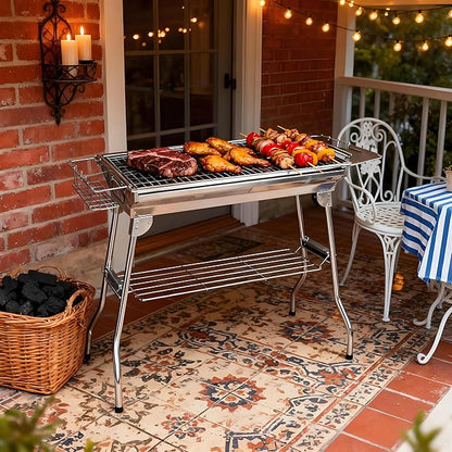 Folding Charcoal BBQ Grill, Portable Charcoal Barbecue Grill for Camping, Picnic