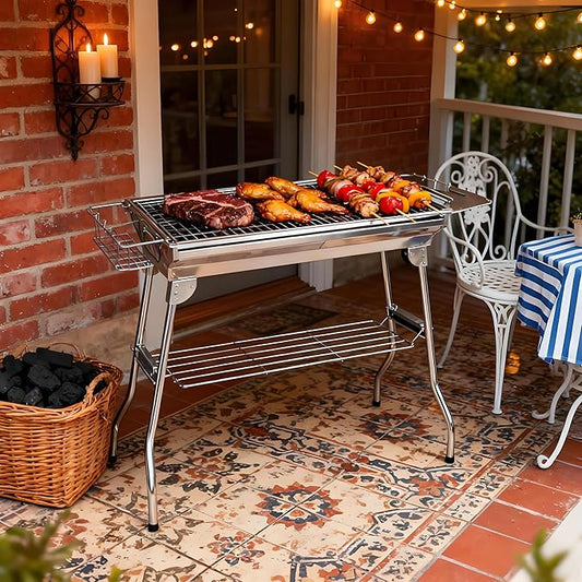 Folding Charcoal BBQ Grill, Portable Charcoal Barbecue Grill for Camping, Picnic