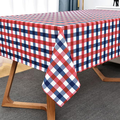 4th of July Checkered Tablecloth Fabric - Rectangle 58x84 Inch Classic Gingham Patriotic Party Table Cloth for Indoor/Outdoor Use - Independence Day Memorial Day Washable Table Cover