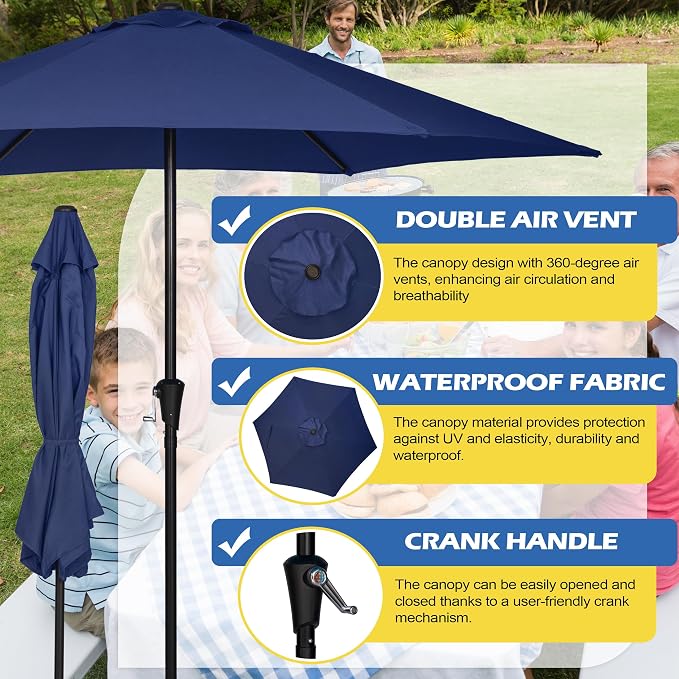 Sunnyglade 9FT Outdoor Patio Umbrella, Market & Table Umbrella with 6 Sturdy Ribs and Crank System, Fade-resistant & Waterproof for Garden Backyard Poolside Deck