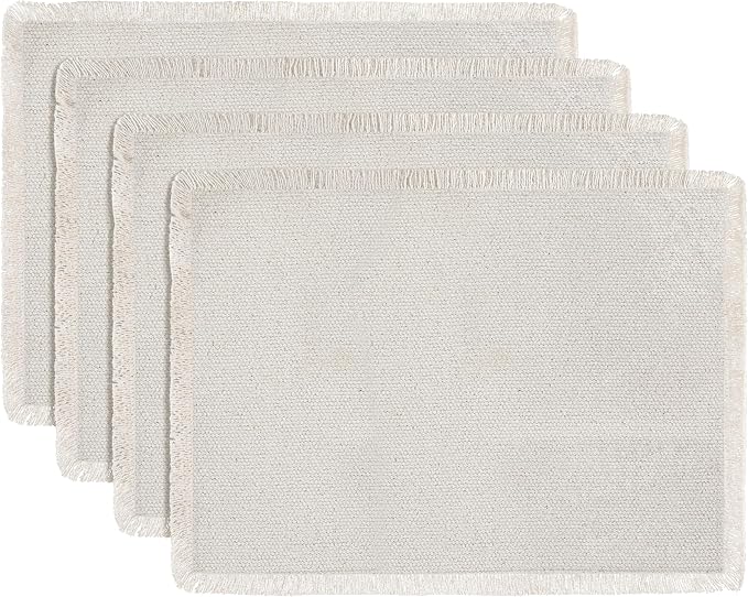 Hausattire Cotton Frayed Placemats Set of 4 Dining Table 13x19 Inch | Rustic Vintage Boho Washable Easter Placemat for Outdoor Parties BBQ's,Wedding, Holiday, Nubby Cotton - Natural