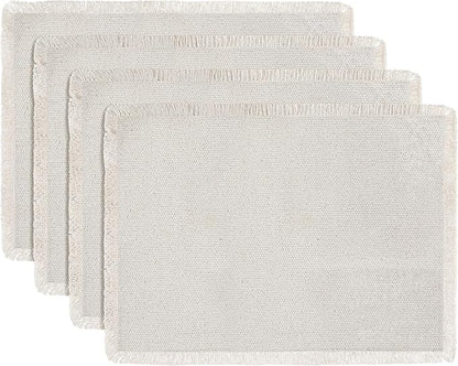 Hausattire Cotton Frayed Placemats Set of 4 Dining Table 13x19 Inch | Rustic Vintage Boho Washable Easter Placemat for Outdoor Parties BBQ's,Wedding, Holiday, Nubby Cotton - Natural