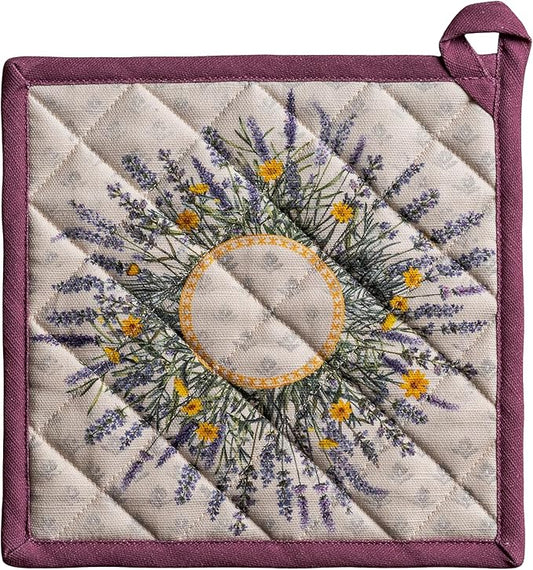 Maison d' Hermine Pot Holders 100% Cotton Heat Resistant Potholders 8" x 8" Hot Pads with Loop BBQ Cooking Baking Hotel Farmhouse Kitchen Handling Hot Pans Spring Summer (Pack of 1, Fanny Lavender)