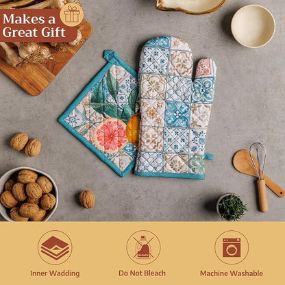 Maison d' Hermine Pot Holders 100% Cotton Potholders (8" x 8", Pack of 1) | Heat Resistant Hot Pads with Loop BBQ Cooking Baking Farmhouse Kitchen Handling Hot Pans Spring Summer - Agrume