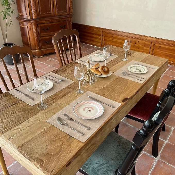 WAZAIGUR Placemats,Easy to Clean Crisscross Woven Vinyl Place Mats Durable Non-Slip Heat Resistant Table Mats,Placemats for Kitchen Table (Beige, 6)