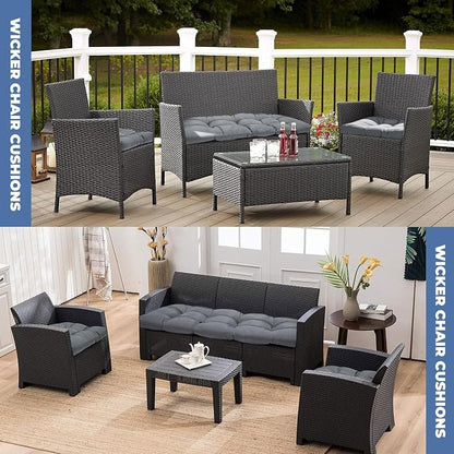 DANGHOOGY Wicker Chair Cushions, Waterproof Outdoor Loveseat Cushions for Patio Furniture, Tufted Wicker Furniture Cushions, 1 Loveseat and 2 U-Shaped Cushions, Grey