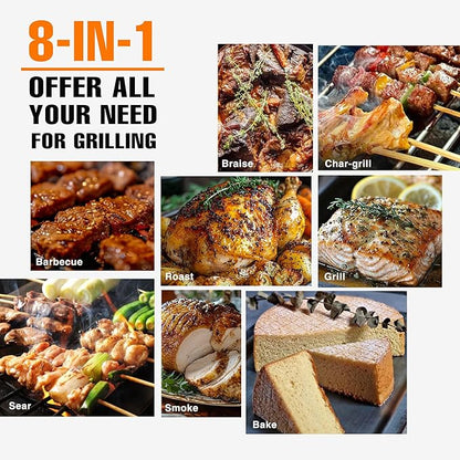 Electric Wood Pellet Grill, 456 SQ.IN Cook Area Pellets Grill, 16LBS Hopper Pellet Smoker Grill, 500 Degree Max Temperature&Auto Feed, 8 in 1 BBQ Grill Outdoor with Meat Probe, Grease Bucket