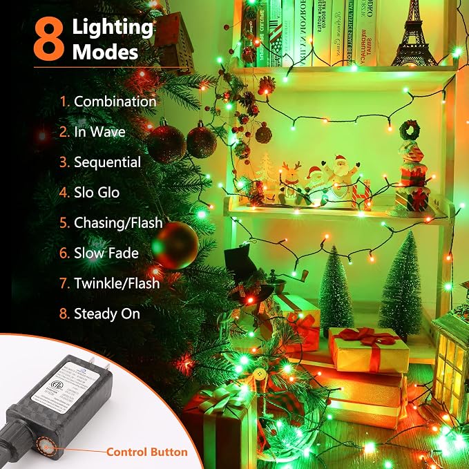 Brizled Red & Green String Lights, 78.74ft 240 LED Outdoor Christmas Lights | Connectable; 8 Modes; Waterproof; Memory; Timer; Twinkle Plugin Xmas Tree Mini Fairy Light for Outside Garden Party Decor