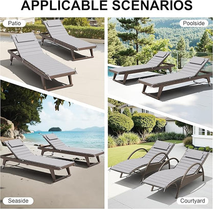Crestlive Products Chaise Lounge Cushion Outdoor Set of 2, Foldable Waterproof Pool Lounge Chair Cushions with Straps, Lounger Cushions for Outdoor Furniture， 80''Lx26''W (Light Gray)
