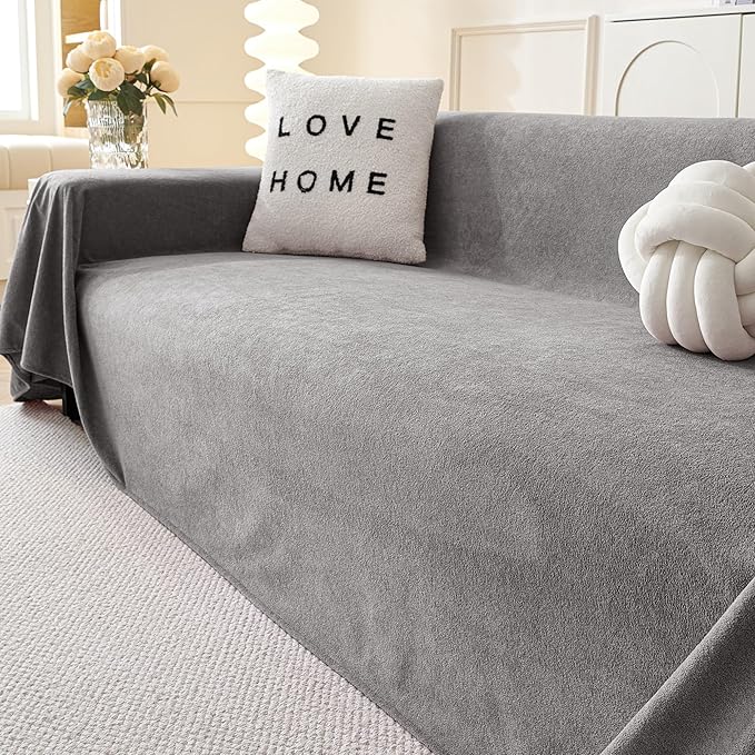 MYSKY HOME Couch Covers for Dogs, Washable Couch Cover, 71"x118", Grey | Pet Friendly Slipcovers, Non-Slip Sofa Cover, Couch Covers for Pets & Kids, Cat Scratch Furniture Protector, Soft Blanket