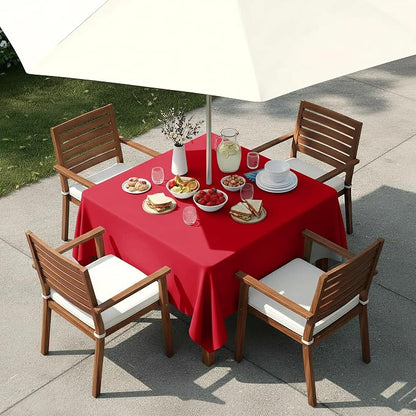 LUSHVIDA Square Outdoor Tablecloth with Umbrella Hole and Zipper, 60x60 Inch Red, Washable Waterproof Table Cloth Spill Proof Wrinkle Free Table Cover for Patio Spring Summer Picnic BBQS