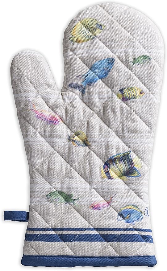 Maison d'Hermine Oven Gloves 100% Cotton Oven Mitt (7" x 13", Pack of 1) | With Loop Heat Resistant BBQ Cooking Gloves Baking Grilling Kitchen Handling Hot Pans Spring Summer - Poisson