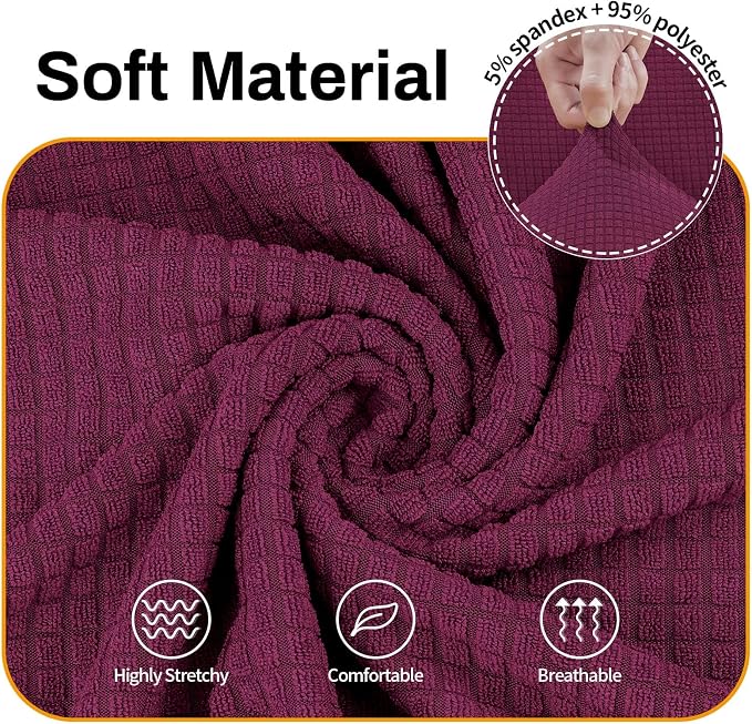 Asnomy Stretch Couch Covers Washable, loveseat Cover Slipcovers,Wine Red | 1-Piece Sofa Cover(55"-78") loveseat cover Furniture Protector Soft Jacquard,Non-Slip Elastic Bottom for Dogs & Kids