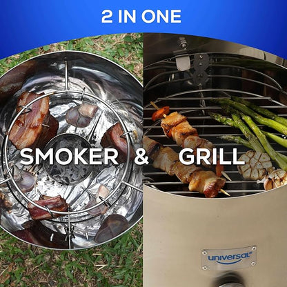 Universal Portable Charcoal Smoker (6 lb) Capacity, Stainless Steel Barrel Smoker Grill Combo, Vertical BBQ Smoker with Thermometer & Airflow Control, for Camping, Backyard, Tailgating