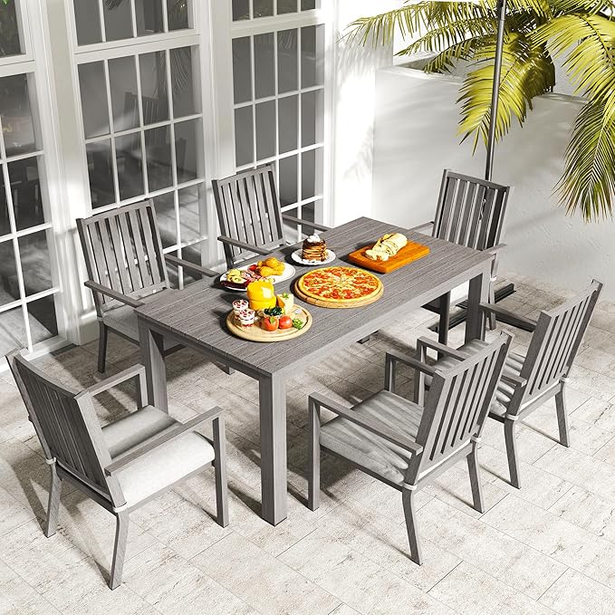 FansaFurn Patio Dining Chair Set of 4, Aluminum Outdoor Dining Chairs with Waterproof Cushions, Metal Outdoor Patio Furniture Seating for Porch, Balcony, Deck, Backyard, Grey