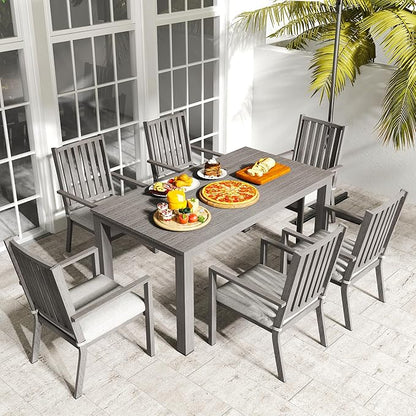 FansaFurn Patio Dining Chair Set of 4, Aluminum Outdoor Dining Chairs with Waterproof Cushions, Metal Outdoor Patio Furniture Seating for Porch, Balcony, Deck, Backyard, Grey