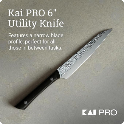 Kai PRO 6" Utility Knife | Hand Sharpened Japanese Kitchen Knife, Japanese AUS6M Stainless Steel Blade, Full-Tang POM Handle
