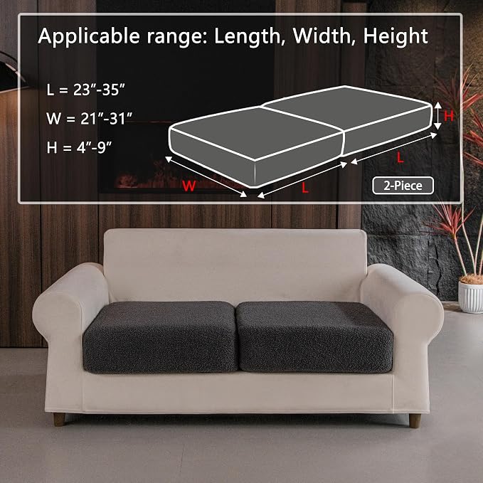 OHSIO Couch Cushion Covers for Sectional Sofa, Stretch Soft Sofa Slipcovers Washable Wear-Resistant Universal Furniture Protector for Living Room(2 Seaters Covers, Dark Gray)