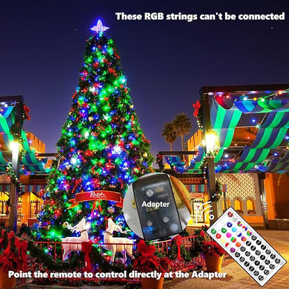 Joomer Red Blue White String Lights Outdoor, 100FT 300LED RGB Lights with Remote Timer Memory, Waterproof Indoor Outdoor 4th of July Independence Day Memorial Day Patriotic Yard Garden Decor